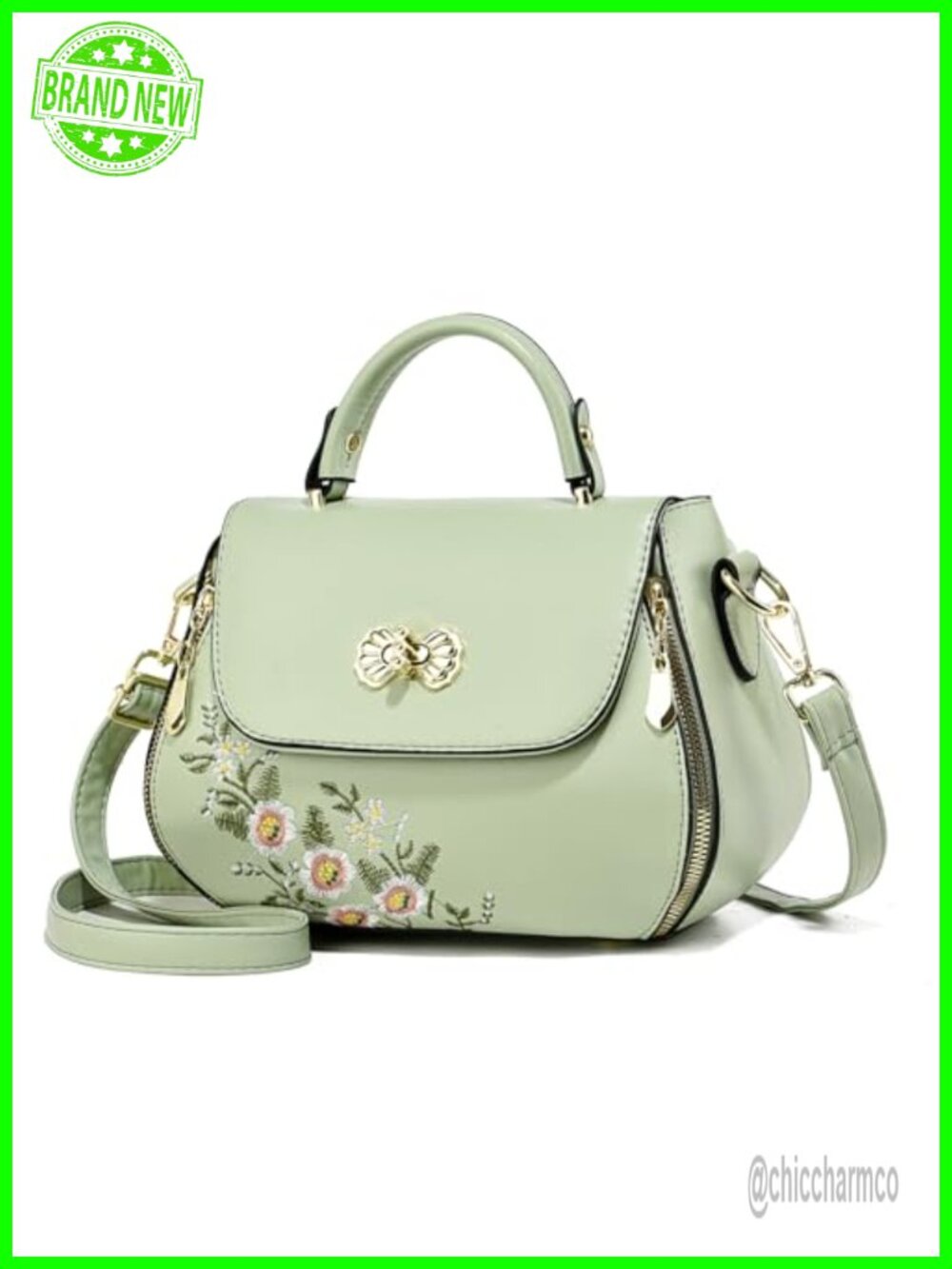 Embroidered Small Top Handle Satchel Purse PU Medium-Soft Convertible